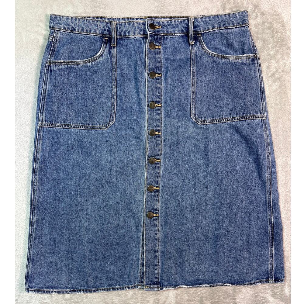 Old Navy Button Front Denim Skirt Size 16 XL Blue Jean A-Line Midi - Picture 2 of 6